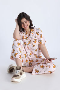 Zivame Garfield Collection Knit Cotton Loungewear Set - Pink Dogwood — thumbnail 5